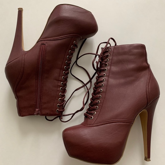 Burgandy High-Heel Booties, Size 7 - Picture 2 of 5